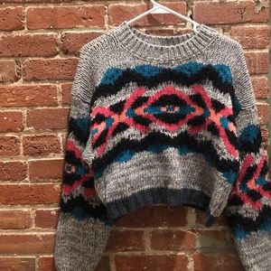 FREE PEOPLE GEO PATTERNED CROPPED COZY SWEATER